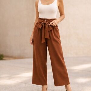 Tarracotta Straight Leg Pants with High Waist and Relaxed Fit